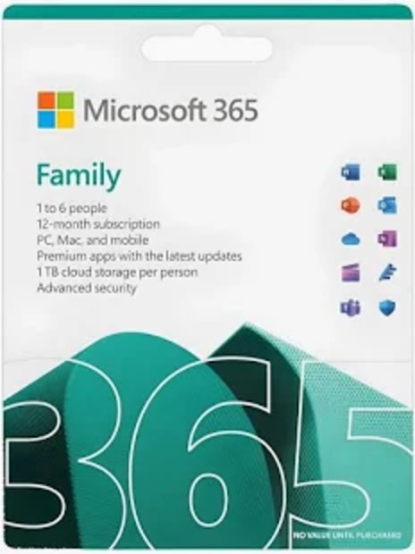 Thẻ key Microsoft 365 Family bản quyền cho tối đa 6 người, mỗi người 1 TB OneDrive